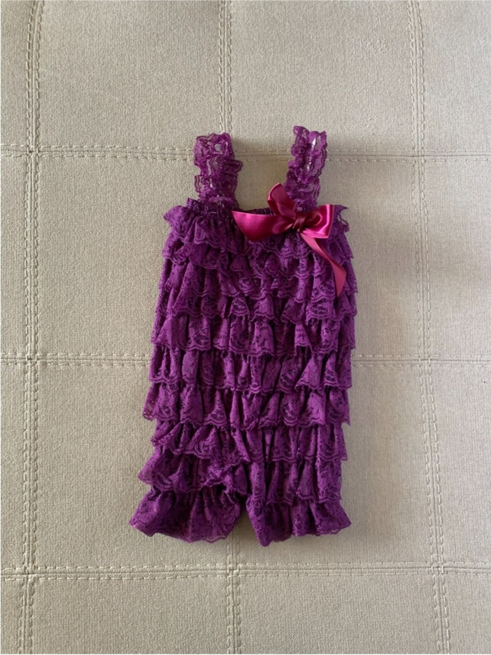 Purple Ruffle Lace Romper with Satin Bow